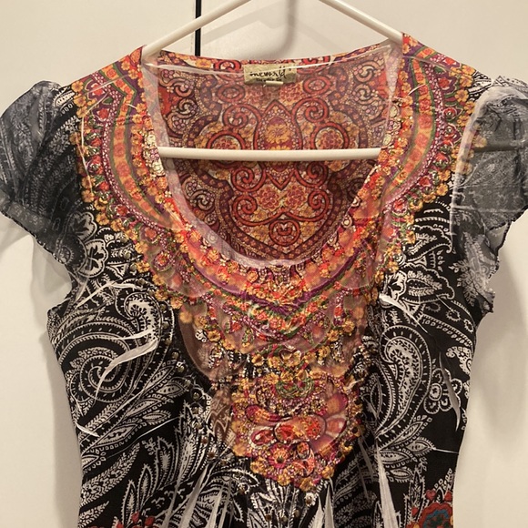 One World size small super cute eclectic top - Picture 2 of 6